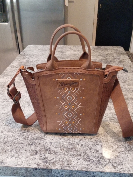 Wrangler Handbags - Wrangler Tan Brown Embroidered Crossbody Satchel